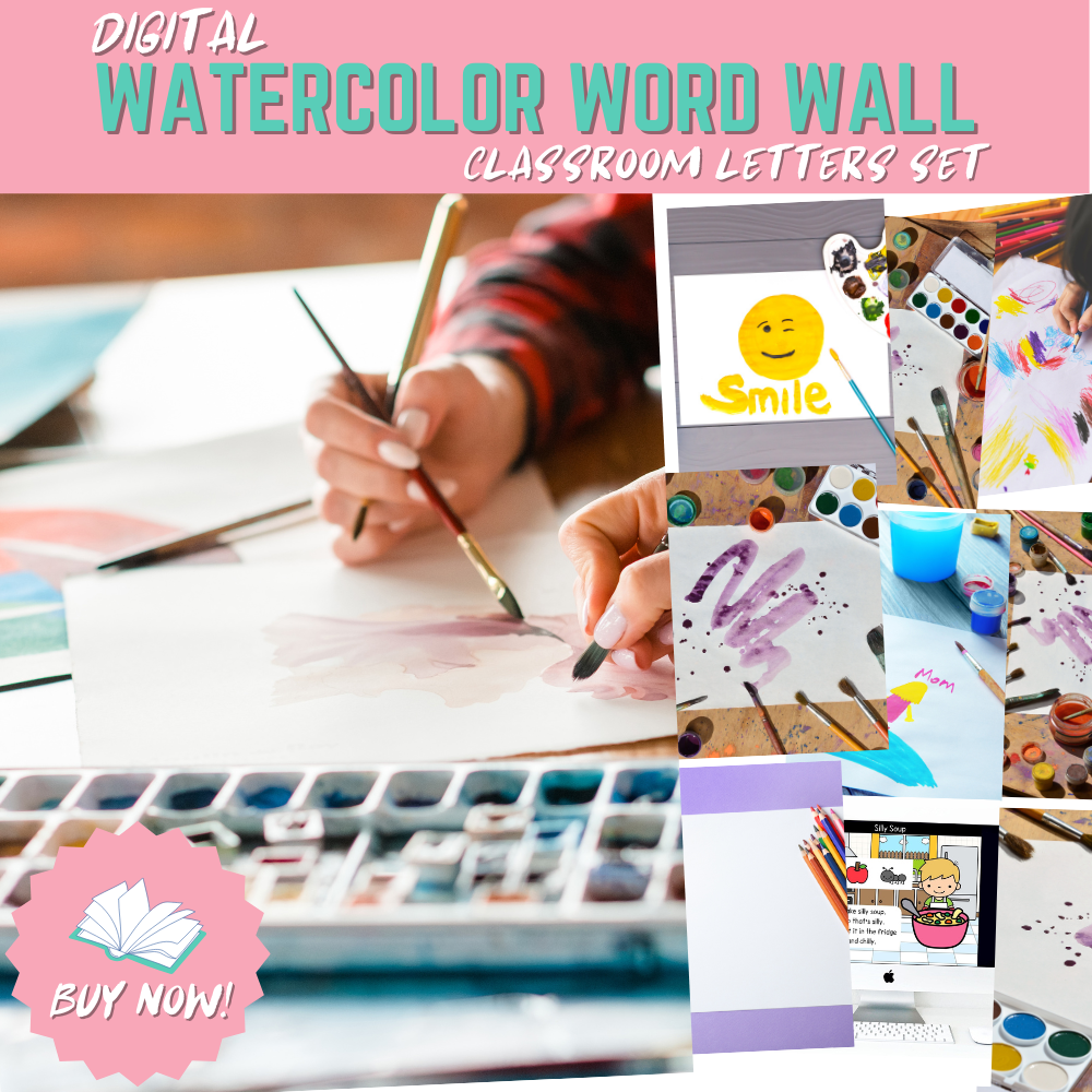 Digital Watercolor Word Wall - Classroom Letters Set